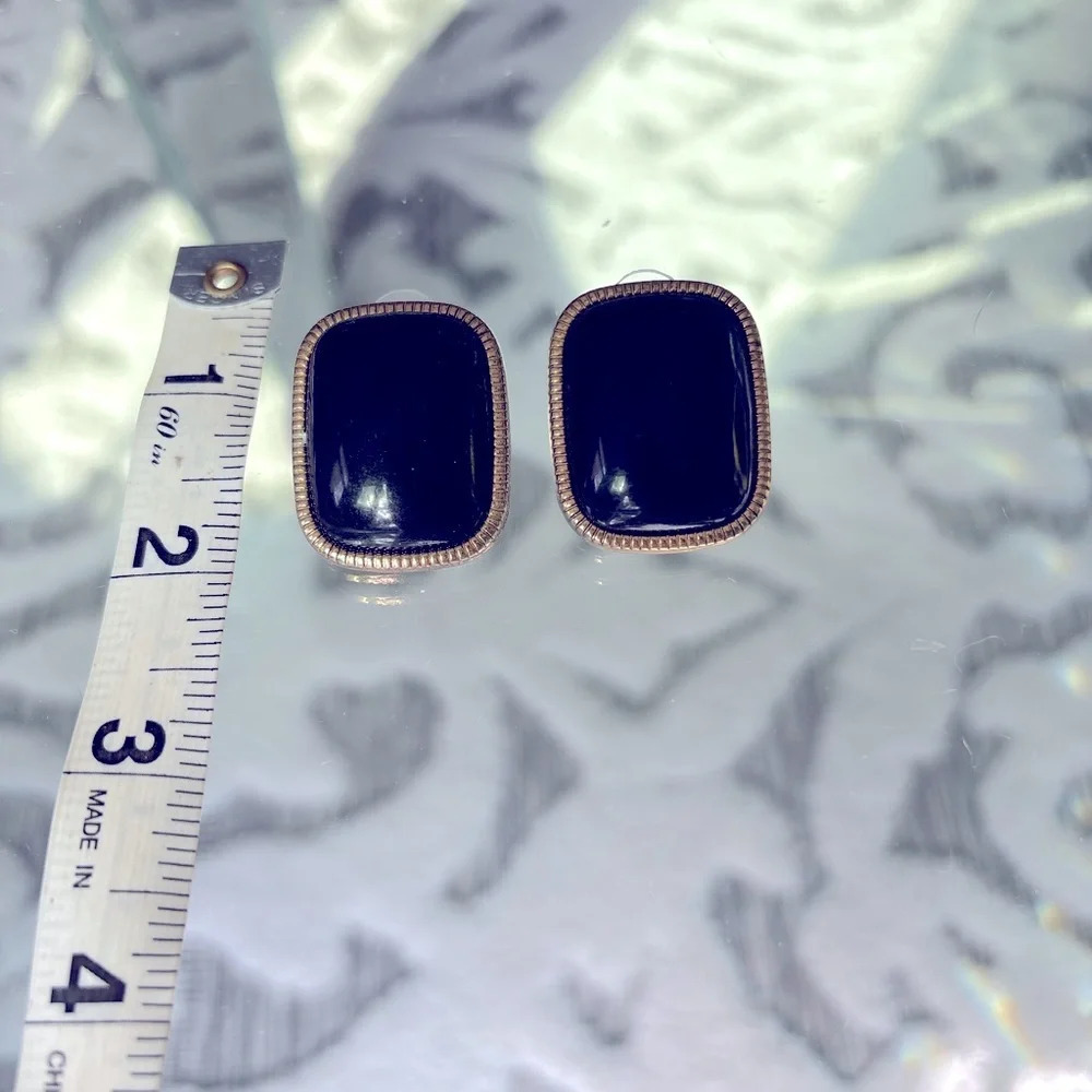 Black gold square earrings